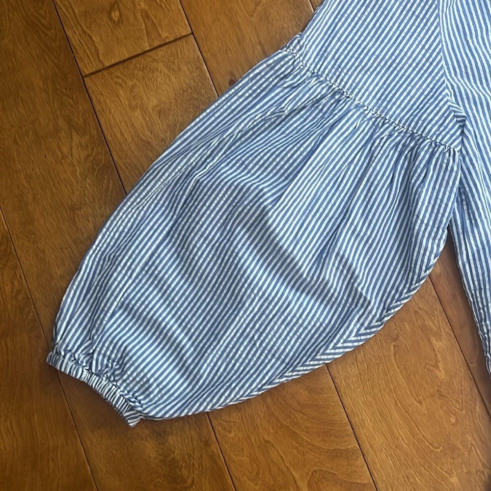 H&M Stripped Dress Size XL Blue Peplum Nautical Coastal Resort Travel Beach - Picture 3 of 12